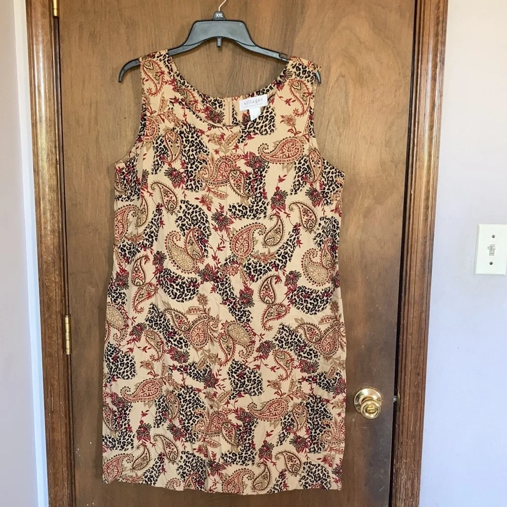 Vintage dress sleeveless paisley animal print  casual office boho XL - Picture 6 of 16